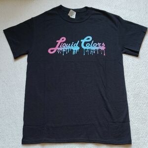 Liquid Colors T-Shirt Size Medium Navy Bleeding Script Graphic Logo